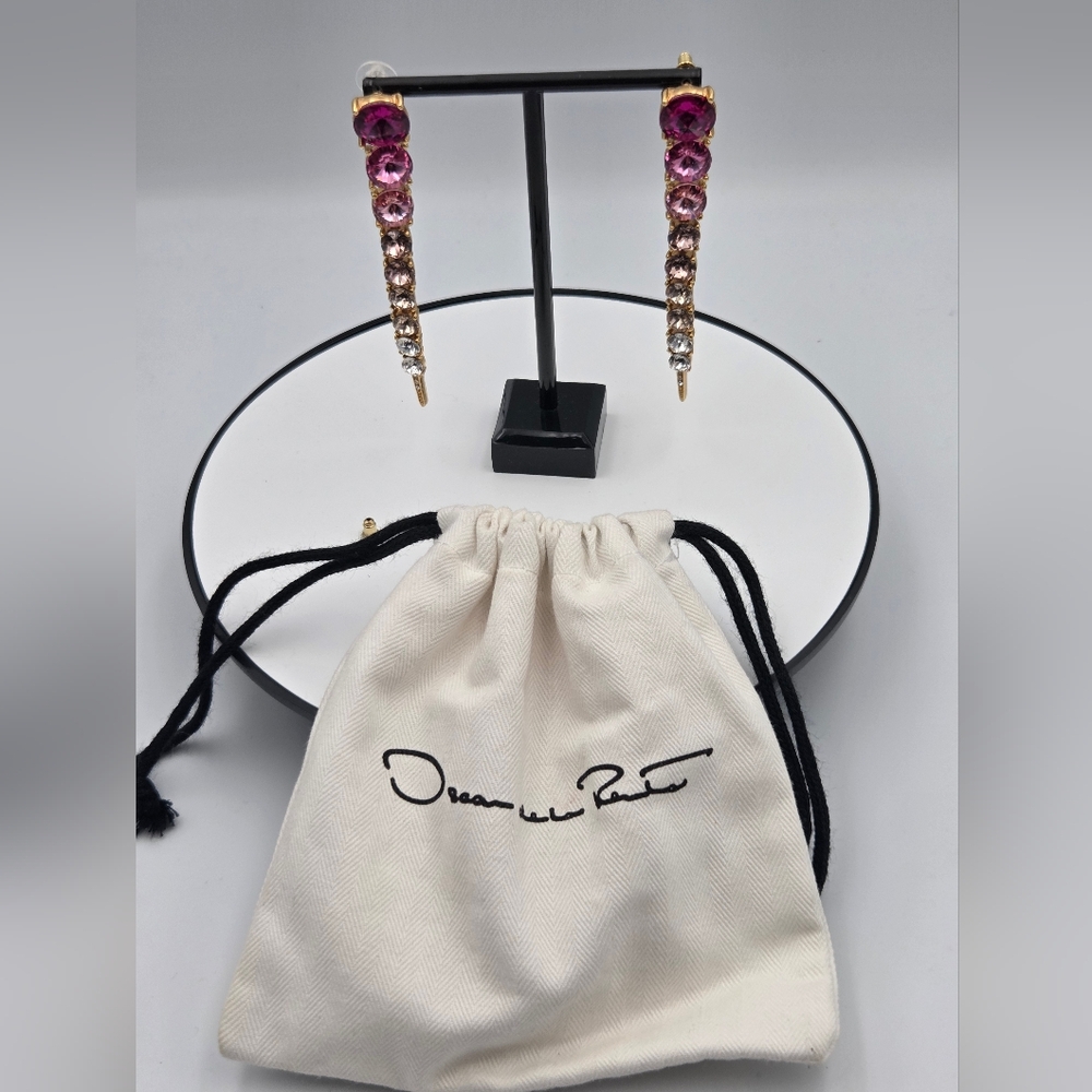 Oscar De La Renta Gold Plated Pink Crystals Long